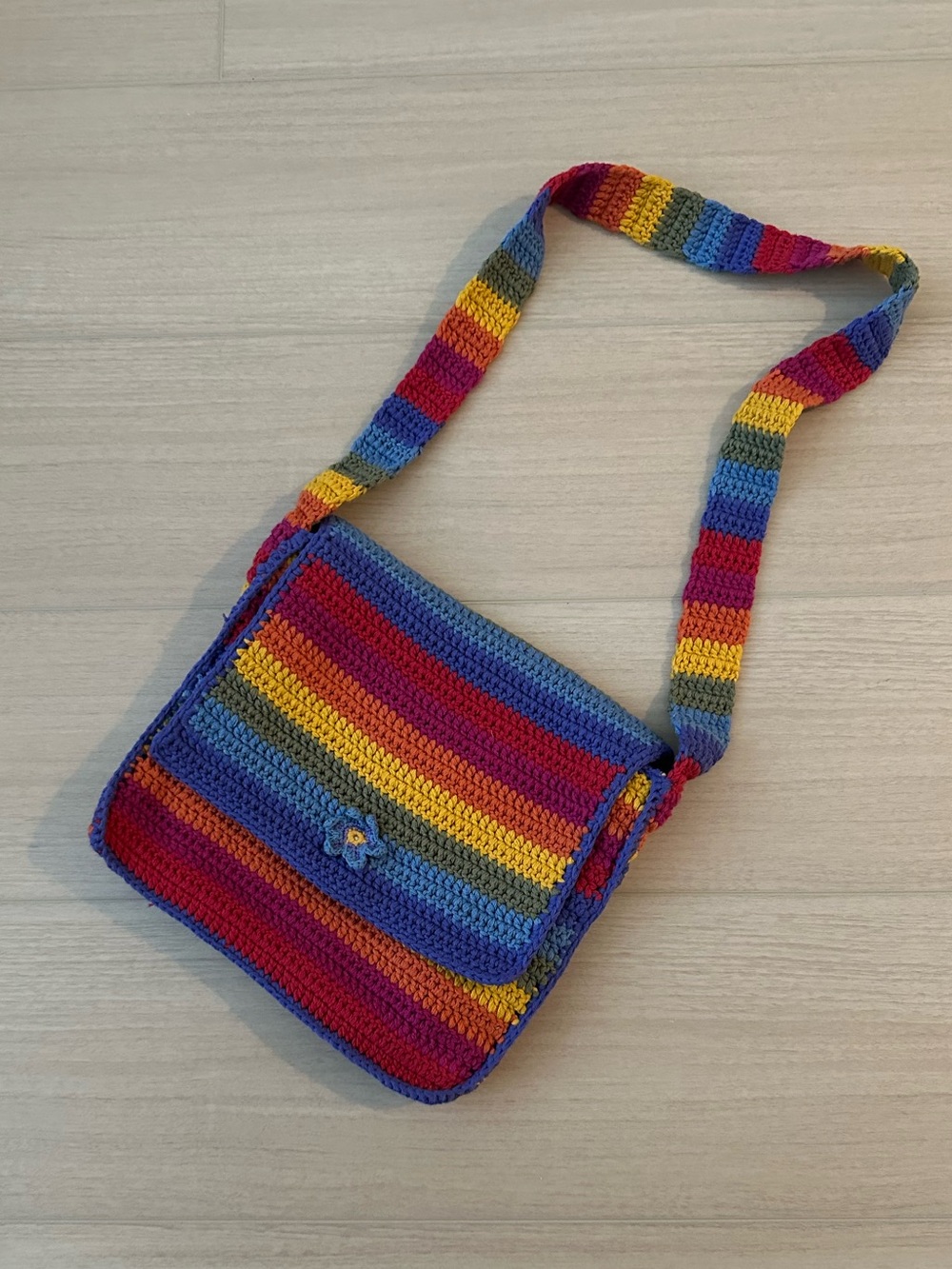 UNIF Handmade Multicolor Crochet Crossbody Bag - Rainbow Stripe